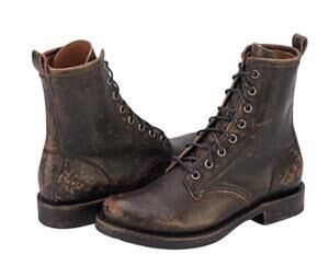 FRYE Womens Veronica Combat Boot US 7B EU 37.5 Antiqued Black Leather NIB